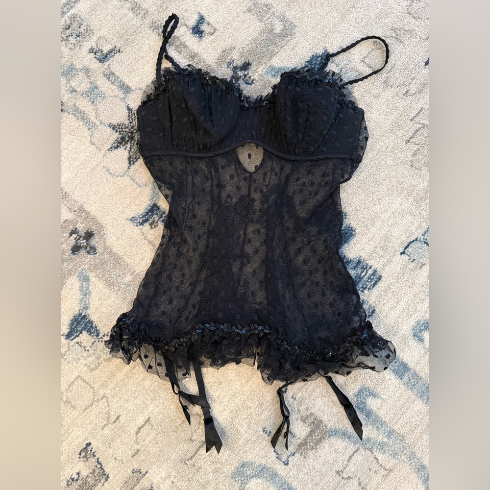 Victoria's Secret "Sexy Little Things" Milkmaid Mesh Corset w/Garter Clips 36C - Picture 8 of 8